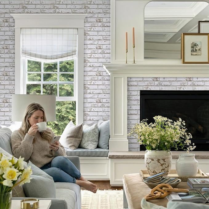 COMSTICKC 3D Faux Brick Wall Panels Peel and Stick Decorative Tiles Sticker | 10 Pcs 15.7" x 11.8", Retro White, Not Real Brick, Ultra-Light Thin PVC 3D Fake Brick Decorative Wallpaper, Cover 12.9 sq ft - Image 7