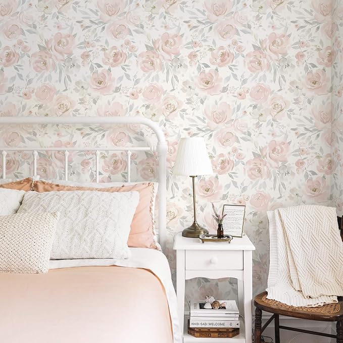 Heroad Peel and Stick Wallpaper Floral Wallpaper Pink Flower Contact Paper Rose Removable Self-Adhesive Wall Paper for Cabinets Bedroom Bathroom Stick on Walls Papel Tapiz para Pared 17.3''x78.7'' - Image 5