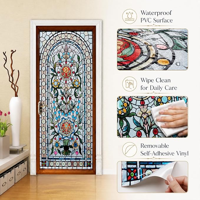 Door Stickers Peel and Stick Murals - Wall Covers Decorative Decal Glass | 30.3"W x 78.7"H, 3D Hexagon Wallpaper，Waterproof Removable Opaque Vinyl Self Adhesive Fake Door Decor for Home Office - Image 4