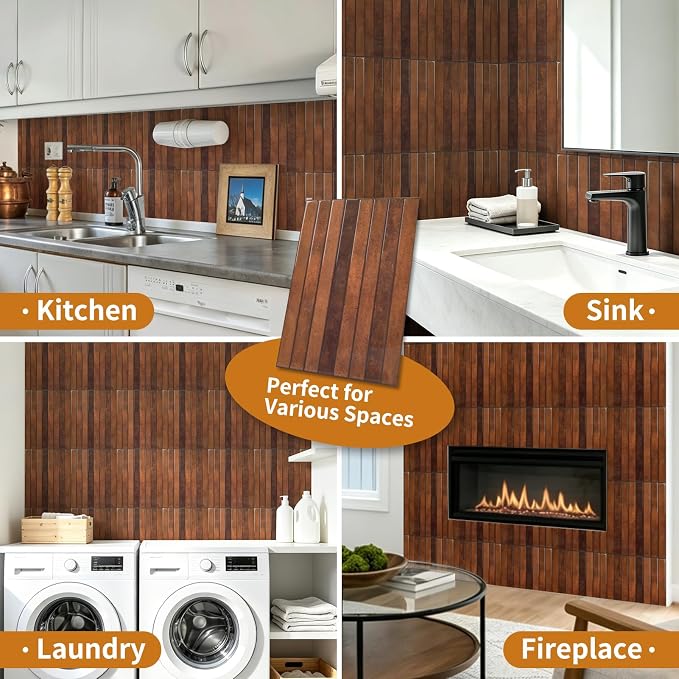 WOWSTAR 10-Sheet Thickened Peel and Stick Backsplash for Kitchen, Back Splashes Stick on Tile, Waterproof Wall Tiles, Terracotta - Image 7