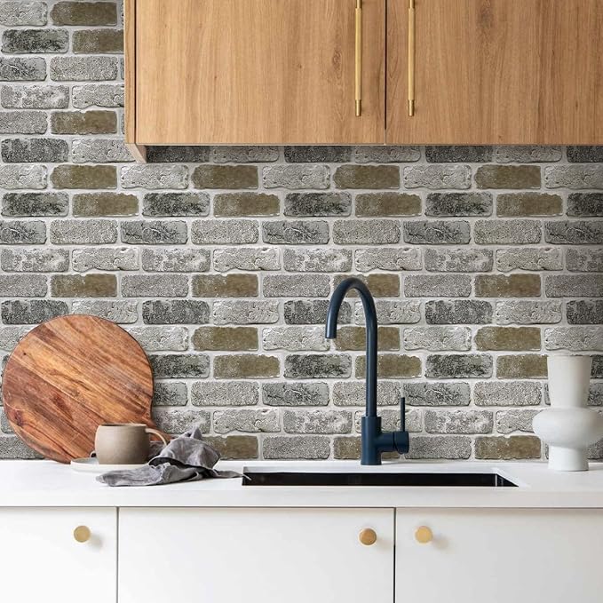 Commomy Faux Brick Peel and Stick Wall Panels 10 pcs 11.8" x 11.8" | Small Size Thin PVC Retro Brick Wallpaper Tile Backsplash for Kitchen,Bedroom,Living Room,Interior Decor(Covers 9.7 sq.ft) - Image 8