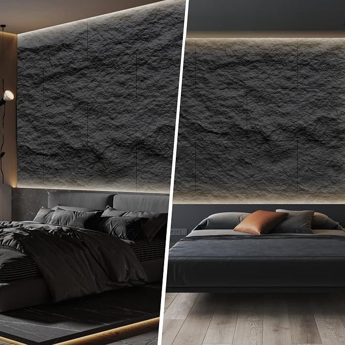 3D Faux Stone PU Wall Panels for Interior Decor, 4 Pieces, Dark Black | Cement Texture Accent Wainscoting Panel for Home, Office, 47.2" × 23.6" - Image 6
