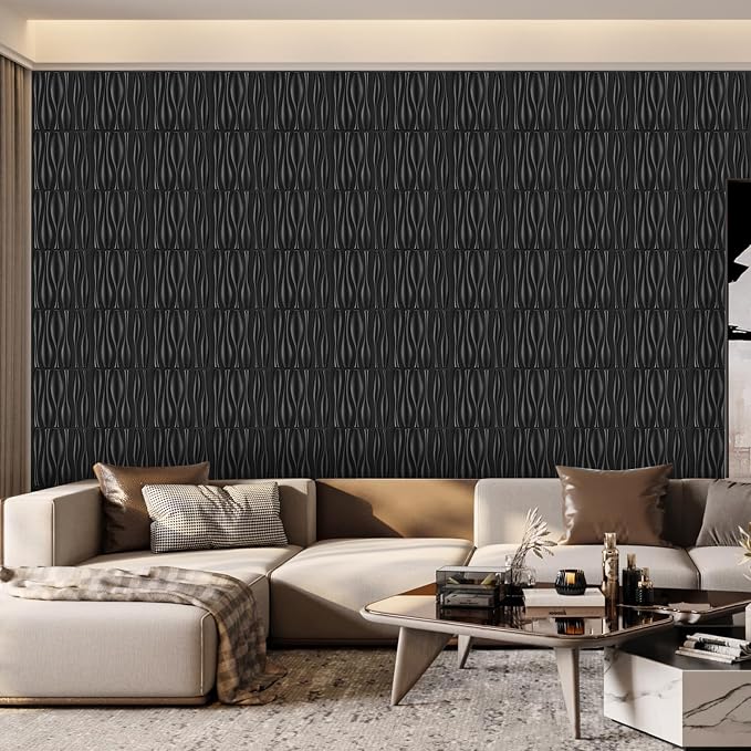 Heikki 30 Pack 3D Wall Panel for Interior Wall Décor, PVC Flower Textured Wall Panels for Living Room Bedroom Hotel Office, 11.8"x11.8", Double-Sided Tape (Black-SP) - Image 6