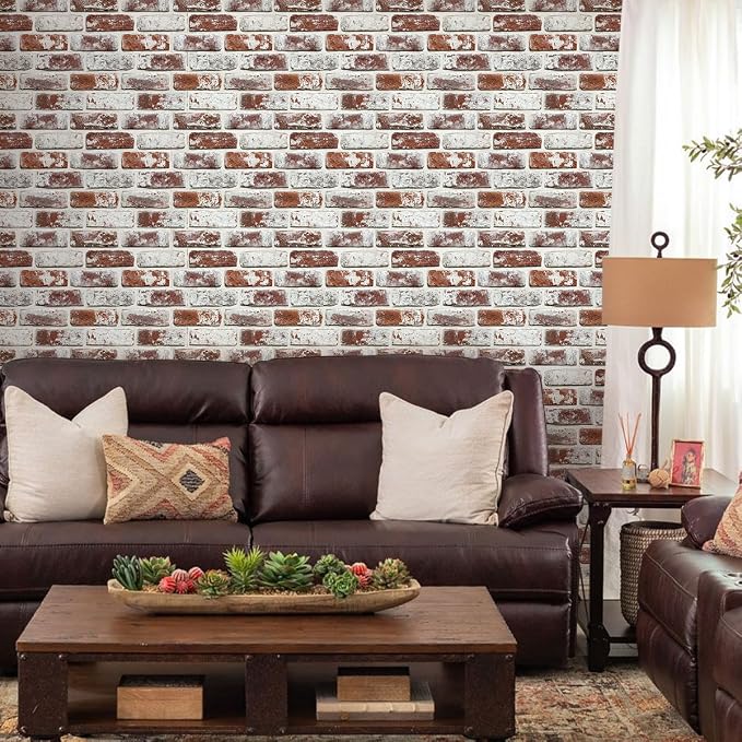 Commomy Faux Brick Panels Peel and Stick Wall Stickers 10 Pcs 11.8" x 11.8" | Small Size Thin PVC Red Fake 3D Brick Wallpaper for Kitchen,Fireplace,Home Office,Wall Covering Decor(Covers 9.7 sq.ft) - Image 2