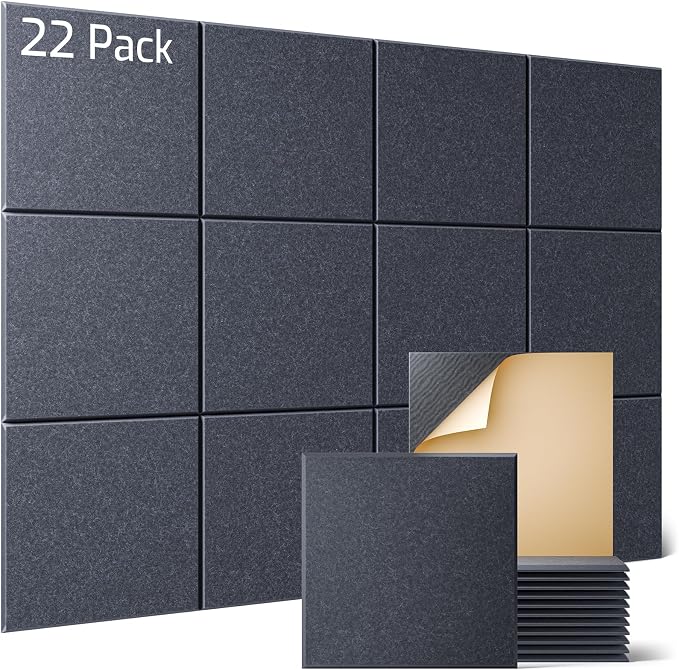 Sonicism 22 Pack Acoustic Wall Panels with Self-Adhesive, 12" X 12" X 0.4" Sound Proof Foam Panels, Decorative Soundproof Wall Panels, Sound Proof Absorbing Tiles for Home & Offices, Moonlight Gray by Sonicism