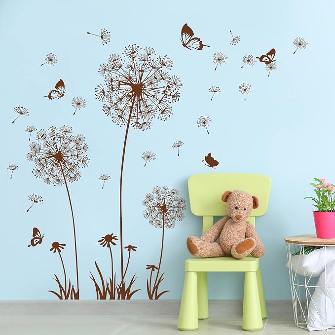 Removable 3D Dandelion Wall Decals Flowers and Flying Butterfly Wall Stickers Murals Self-adhesive Peel and Stick Falling Dandelions Decor for Girls Bedroom Living Room Nursery Baby Children's - Image 5