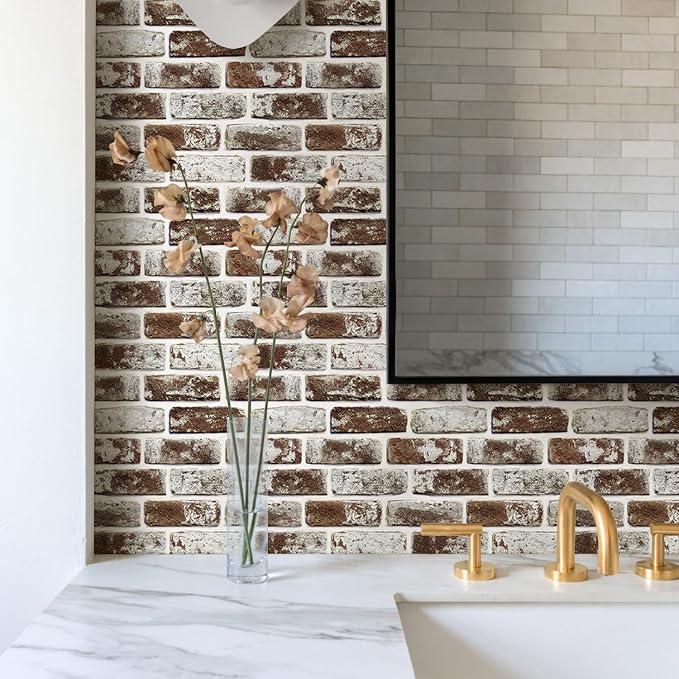 Commomy Faux Brick Panels Peel and Stick Wall Stickers 10 Pcs 11.8" x 11.8" | Small Size Thin PVC Fake 3D Brick Wallpaper for Kitchen,Fireplace,Home Office,Wall Covering Decor(Covers 9.7 sq.ft) - Image 8