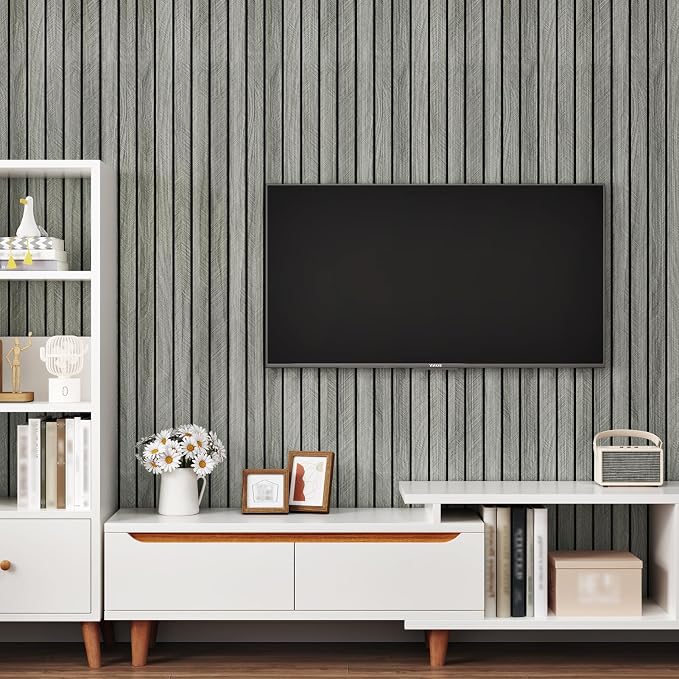Grey Wood Wall Slat Panels Peel and Stick 3D Fluted Wood Panels | Self Adhesive Acoustic Wooden Paneling for Interior Wall Decor Bedroom Living Room TV Background Kitchen 118" x 11.8" - Image 2