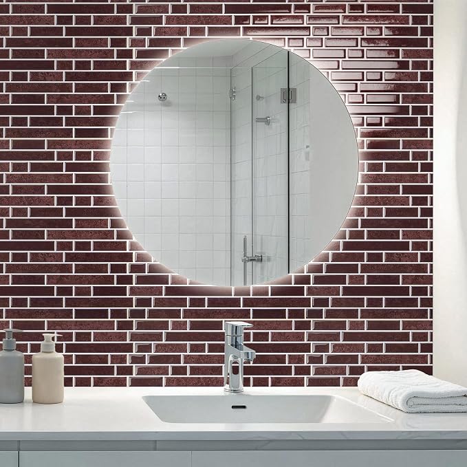 Art3d 10-Sheet Heavy-Duty Peel and Stick Backsplash, Waterproof Wall Tiles Stick on Kitchen Backsplash Living Space, Dark Burgundy - Image 4