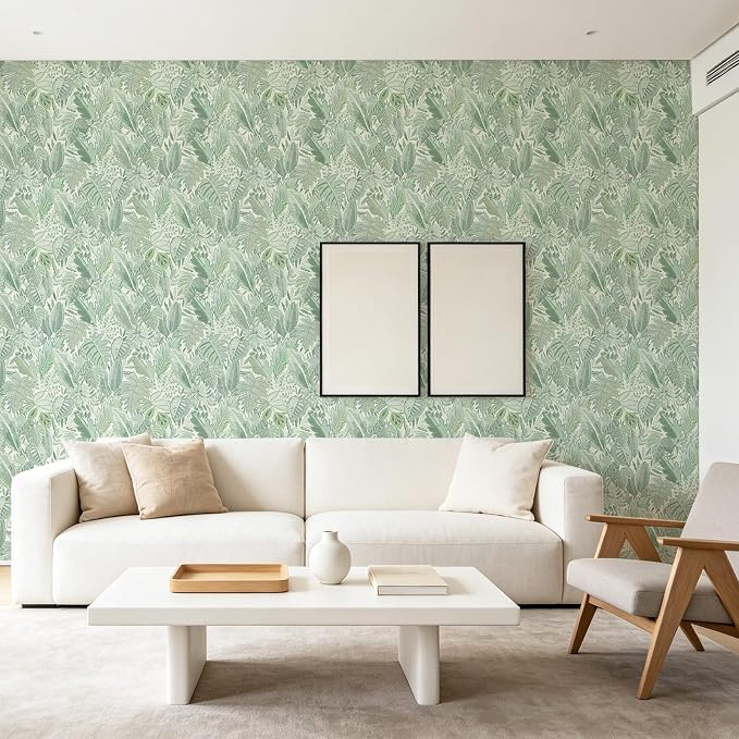 SOON AFTER Green Tropical Leaf Peel and Stick Wallpaper, 17.3" x 472" Removable &Waterproof Vinyl Contact Paper, Boho Jungle Leaf Self-Adhesive Wallpaper for Bedroom, Living Room, Cabinets - Image 4