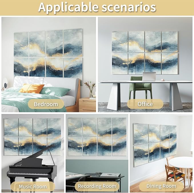 Art3d Acoustic Wall Panels, 48 x 32 in Set, 8-Pack Decorative Wall Art | UV-printed polyester, helps reduce echo, sound absorbing decor for living room, bedroom, office, studio and gaming room - Image 2