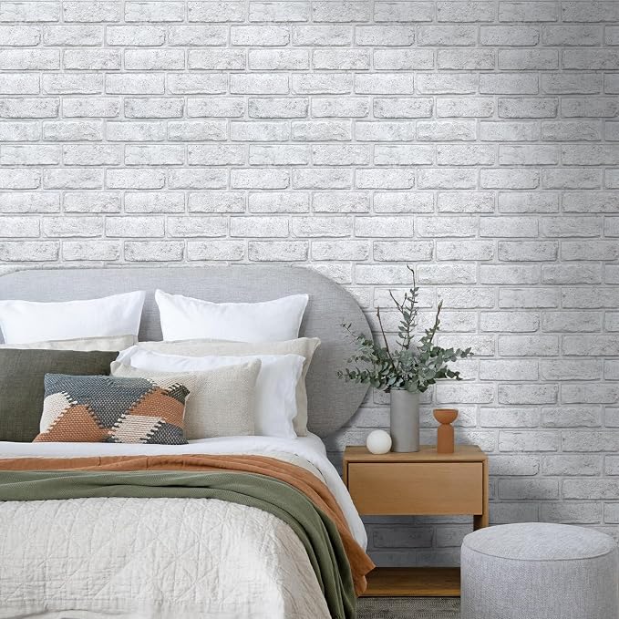 COMSTICKC 3D Faux White Brick Wall Panels Peel and Stick Wall Stickers | 10 Pcs of 11.8" x 11.8", with Gray Spots Design, Small Size Thin PVC Fake Brick Adhesive Wall Covering Backsplash Decor - Image 6