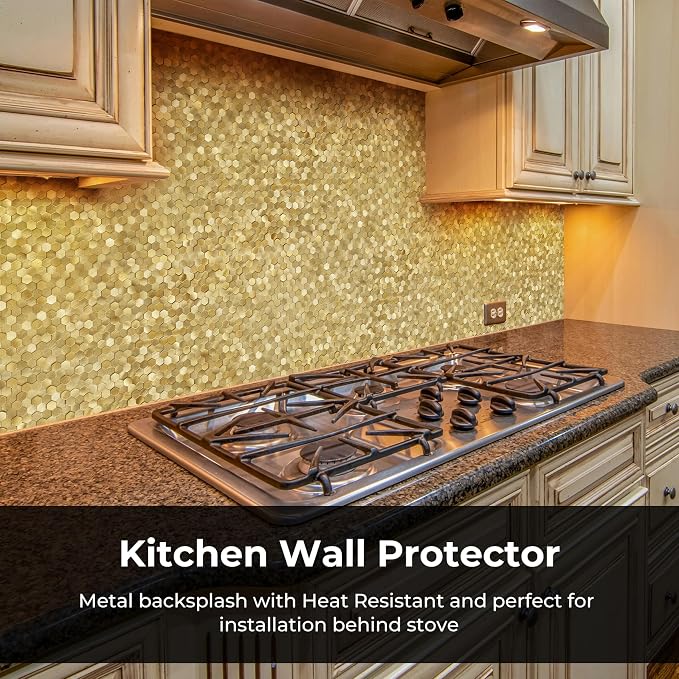 STICKGOO Peel and Stick Backsplash Tiles, Stick on Mosaic Self Adhesive Tiles, 3D Hexagon Backsplash for Kitchen Bathroom Fireplace Vanity (8PCS, Gold) - Image 2