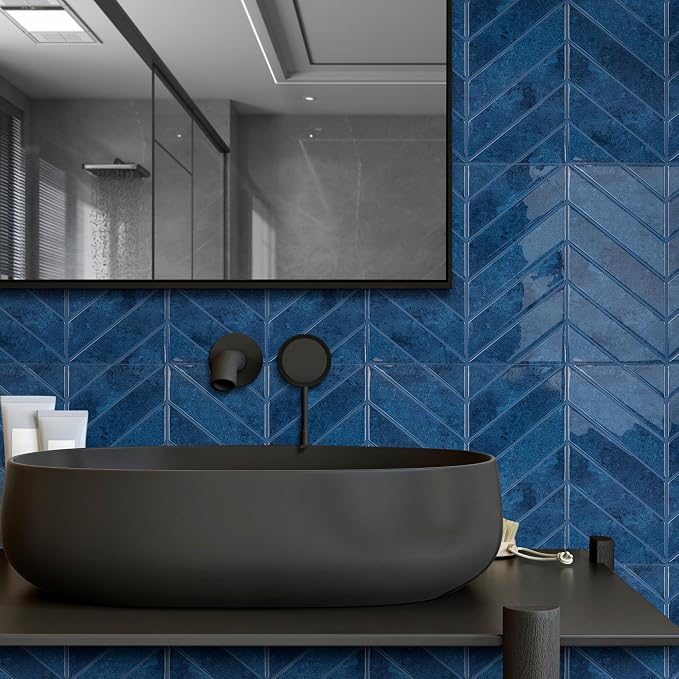Select 5 Pack Peel and Stick Backsplash Chevron Tiles, 12x12 in, Blue | Extra Thick 3D Wall Panels, Heat & Water Resistant, Easy DIY Kitchen, Bathroom, Laundry, Fireplace & Rental Home Wall Décor - Image 5