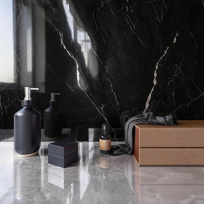 Marble Peel and Stick Waterproof Wall Paneling, 118" x 47" Black Marquina Glossy Finish Self-Adhesive Backsplash Tile Vinyl Wall Panel for Kitchen Bathroom Wall Decor, Covers 38.75 Sq. Ft. - Image 9