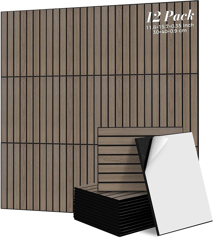 TO-TH Soundproof Panels Self-Adhesive Acoustic Wall Panel 12 Pack, Walnut | PVC Wood Grain Finish, Peel and Stick Wall Panels, 11.8"x15.7"x0.35", 100%Polyester Fiber, Wall Panel for Interior Wall Decor by TO-TH