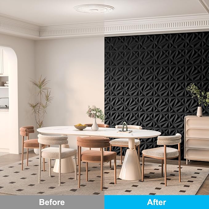 Art3d 33-Pack Accent 3D Textured Wall Panels, 11.8 x 11.8 in, Black | PVC, Decorative, Stain Proof, Wipeable, Trimmable, Ideal for Living Room, Bedroom, Office and TV Background Walls - Image 3