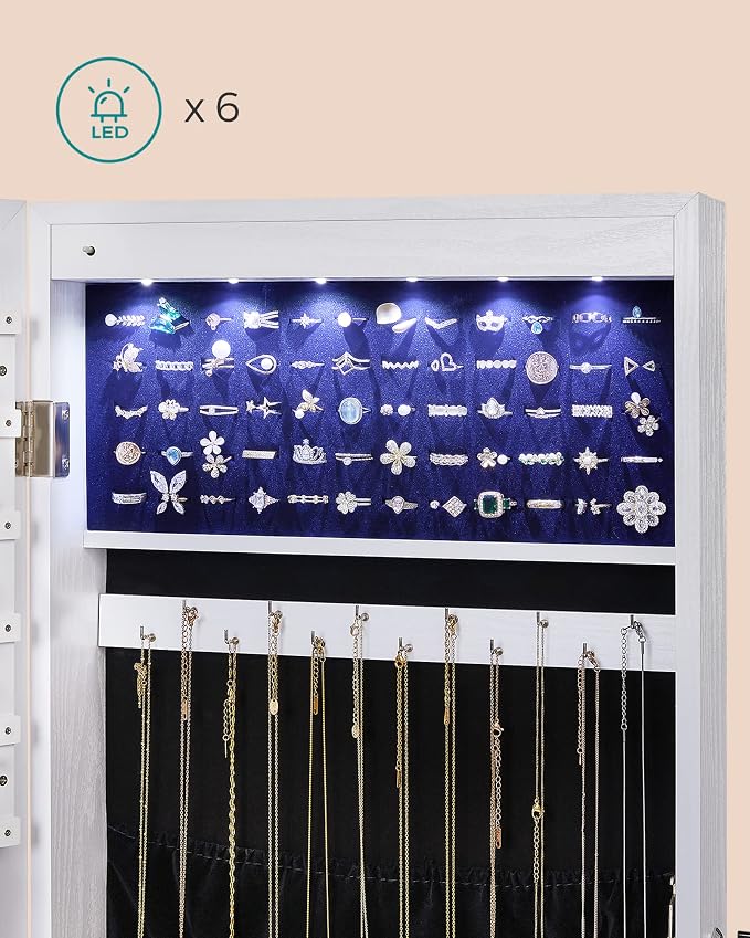 SONGMICS Mirror Jewelry Cabinet Armoire, Wall or Door Mounted, Lockable - Image 7