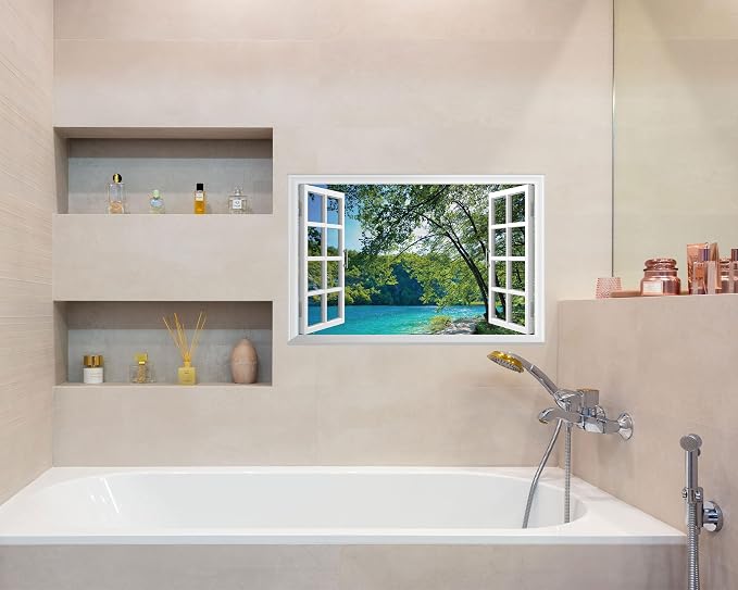 FLFK Fake Window Wall Sticker - Lakes in The Jungle Faux Window Wall Mural for Wall Decor, Stick and Peel Wall Decals,24"x16" - Image 5