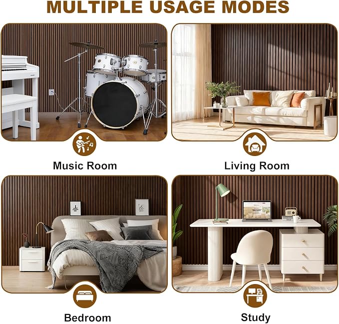 Wood Slat Acoustic Panels, 4 Pack 94.5"x7.9" (21ft²) 3D Wall Panels, Modern Fluted Sound Absorbing Wall Panels for Interior Wall Decor,Office,Home,Theater,Studio,Walnut - Image 5