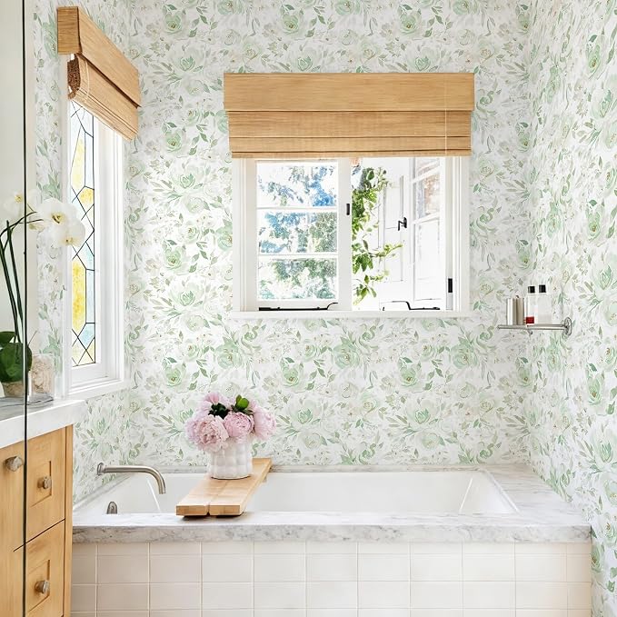 Ismoon Green Floral Peel Stick Wallpaper Boho Stick on Wallpaper | Watercolor Contact Paper for Cabinet Removable Self Adhesive Vinyl Wallpaper for Girl Bedroom Accent Wall Decor 17.3x196in - Image 9