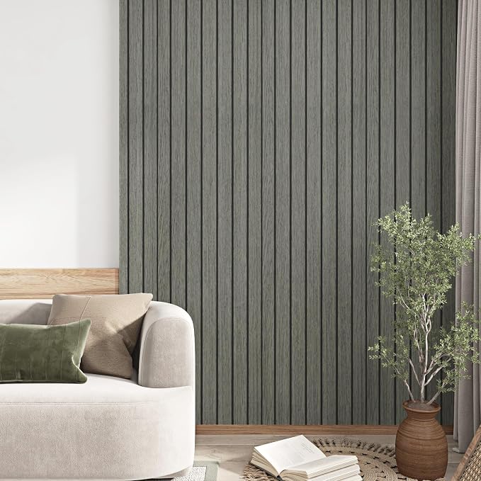 3D Grey/Black Wood Slat Wall Panels PVC Peel and Stick Wood Panels | Acoustic Wall Panels Self Adhesive Removable Wood Wallpaper for Bedroom RV Interior Wall Decor Stick on Walls 11.8 x 118 in - Image 2