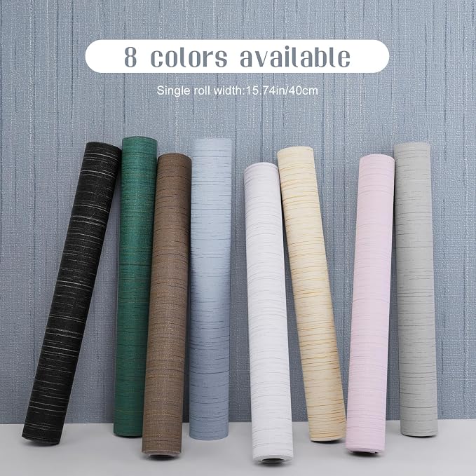 Light Blue Grasscloth Peel and Stick Wallpaper Vintage Texture Removable Waterproof Wallpaper for Room Walls, Cabinets, Furniture, Drawers, Desk A Set of 15.7"x1200" - Image 2