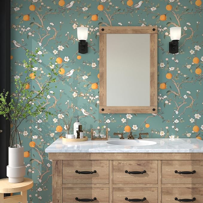 Laatse Vintage Green Bird Floral Wallpaper Peel and Stick 17.5"x393" | Self Adhesive/Removable/Waterproof/Thick Vinyl Contact Paper for Bathroom Bedroom Shelf Cabinet Drawer,Prepasted,Easy Peel - Image 10