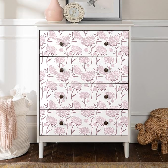 Hopepak Peel and Stick Wallpaper Floral Contact Paper Pink Wall Paper Modern Self Adhesive Removable Vinyl Wallpaper for Bedroom 17.3" x 78.7" - Image 3