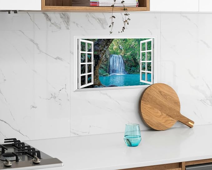 FLFK Fake Window Wall Decal - Waterfall and Lake in The Jungle Faux Window Wall Mural for Wall Decor, Peel and Stick Wall Sticker,24"x16" - Image 4