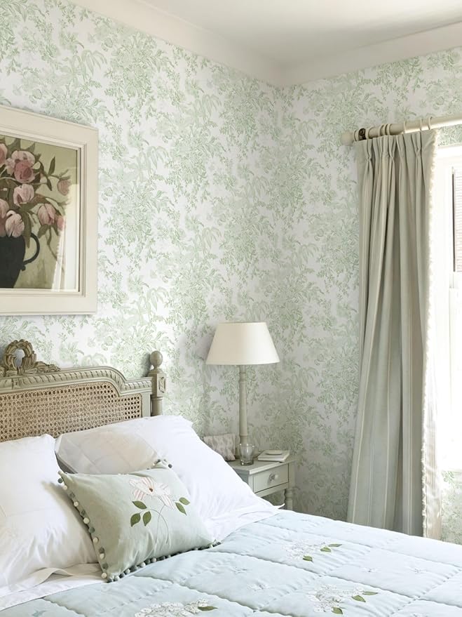 Heroad Green Floral Wallpaper Peel and Stick Wallpaper Flower Contact Paper Removable Self-Adhesive Wall Paper for Cabinets Bedroom Bathroom Stick on Walls Papel Tapiz para Pared 17.3''x78.7'' - Image 8