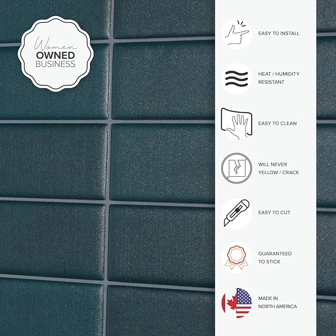 Smart Tiles Peel and Stick backsplash, Stacked Deep Teal, 11.43"x9" | Pack of 5 (3.5 sq ft), Matte, Heat/Moisture Resistant, Low VOC, Kitchen/Bathroom, Renter Friendly, Made in Canada - Image 5