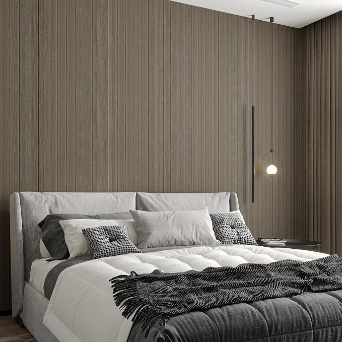 CHIHUT 24"x197" Large Roll Wood Textured Wall Panels Brown Self Adhesive 3D Foam Slat Soundproof Wallpaper for Interior Walls Kitchen Bathroom Thickened Vinyl Decorative Paneling for TV Background - Image 2