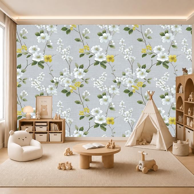 White Yellow Flowers Removable Self-Adhesive Wallpaper for Bedroom & Living Room Decor 17.7×118 Inch,Waterproof Wall Covering for Accent Walls, Apartment, Nursery - Image 4