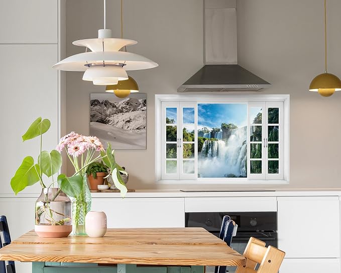 FLFK Fake Window Wall Mural - Nature Scene Waterfall Peel and Stick Decal, 48 x 32 inches, Set of 2 Sheets - Image 6