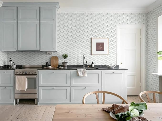 Heroad Blue Peel and Stick Wallpaper Farmhouse Tiny Floral Wall Paper 17.3''x196'' Vintage Rustic Cottage Contact Paper Geometric Self Adhesive Removable Wallpaper for Bedroom Kitchen Cabinet Decor - Image 8
