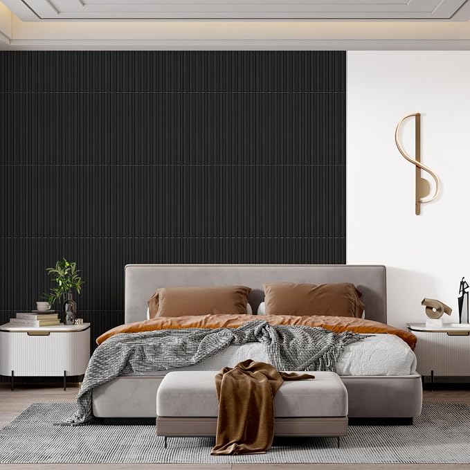 STICKGOO Slat Wall Panel, 3D Wall Panels for Interior Wall Decor PVC Fluted Textured Panel 12-Tile 19.7 x 19.7in - Black - Image 3