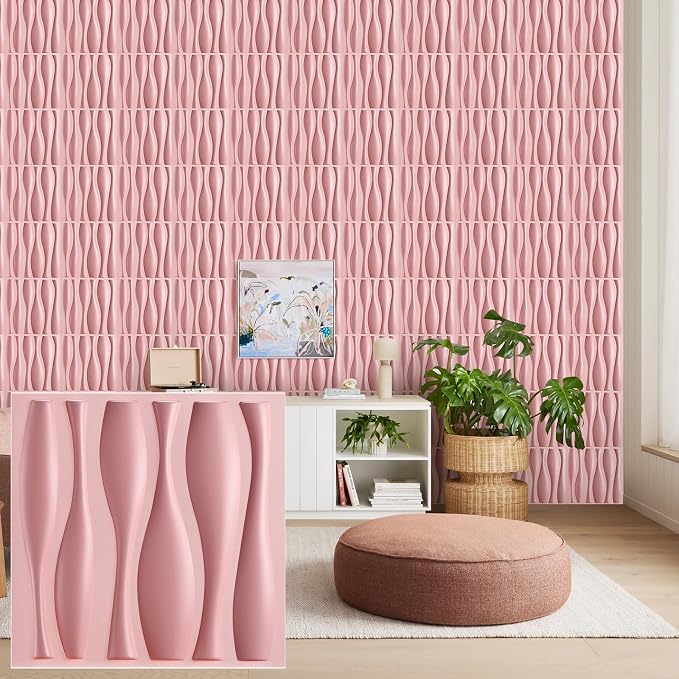 Heikki 30 Pack 3D Wall Panel for Interior Wall Décor, PVC Flower Textured Wall Panels for Living Room Bedroom Hotel Office, 11.8"x11.8", Double-Sided Tape (Pink-SP) by YourBestChoices