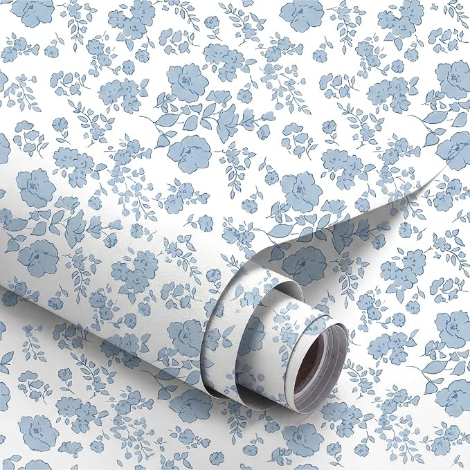 Drydiet Blue Floral Wallpaper Peel Stick Contact Paper 15.8 x 118.1 | Self Adhesive, Blue Floral Design, Easy Apply Remove, Wall Sticker for Home Locker Dorm Classroom Living Room Decor by Drydiet