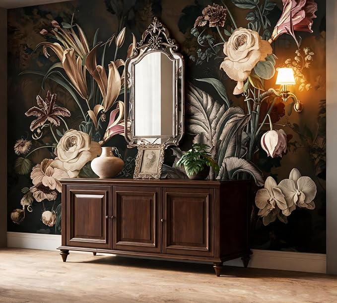 PYFFYP-Dark Flower Peel and Stick Wallpaper Vintage Plant wall murals - Image 2