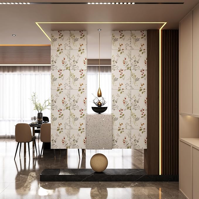 20pcs Floral Marble Peel and Stick Shower Wall Panels 11.8"x11.8" | (Total 19.4 Sq.Ft.) Botanical,Waterproof,Backsplash Tile,Stick on Wall,for Bathroom,Bedroom,Kitchen,Ceiling - Image 9