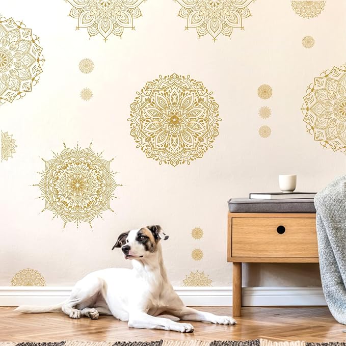 Large Mandala Wall Sticker Peel and Stick Boho Lotus Flower Wall Stickers Decor Mandala Floral Window Decals Clings Headboard Gold Mandala Wall Art Decal for Bedroom Living Room Yoga Decoration - Image 7