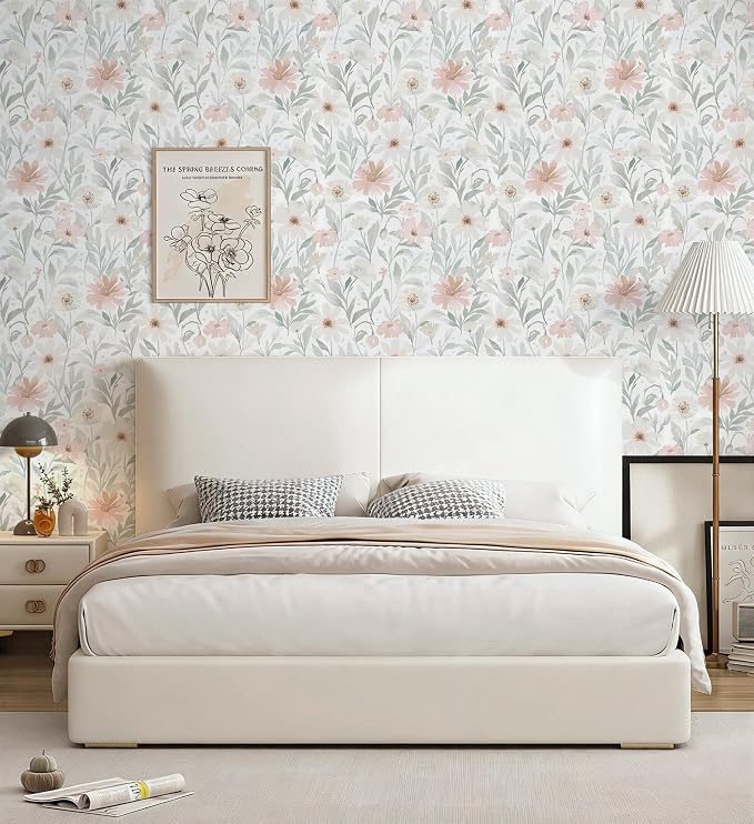 Peel and Stick Wallpaper Pink and Green Floral Wall Paper French Country Vintage Contact Paper Neutral Botanical Self Adhesive Removable Wallpaper for Kitchen Living Room Bathroom Bedroom 17.3" × 394" - Image 8