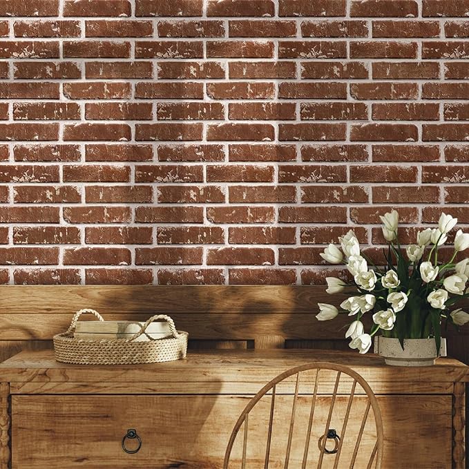 3D Peel and Stick Faux Brick Wall Panels 15.7" x 11.8" 10-Pack | Retro Brown, Brick-Look Textured Sticker, Thin Lightweight PVC Self Adhesive Wall Tiles for Interior Decor, Cover 12.9 sq ft - Image 7