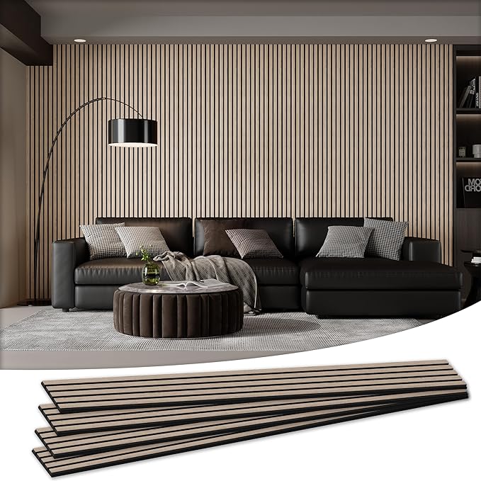 4 Pack Wood Salt Acoustic Wall Panels 94" x 12.6" x 0.8", Rustic Walnut | 3D Fluted Soundproof Wooden Wall Panel, Sound-absorbing Wall Decor for Home Theater Studio Office Bedroom by LDB_BUILDING