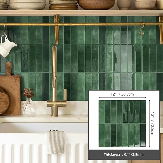 10 Sheets Upgraded Thicker Design Subway Tile Peel and Stick Backsplash | 12”×12”Self Adhesive Wall Tiles Stick on Back Splash for Kitchen,Bathroom,Camper(Forest Green) - Image 5