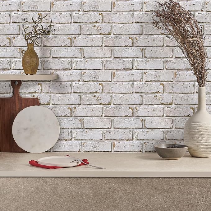 3D Faux Brick Wall Panels Peel and Stick, Designed for Quick DIY | Warm Whitewash, 10 Pcs 11.8" x 11.8", Small Brick-Look, Ultra-Light PVC Fake Brick Covering for Wall Decor, Cover 9.7 sq ft - Image 8