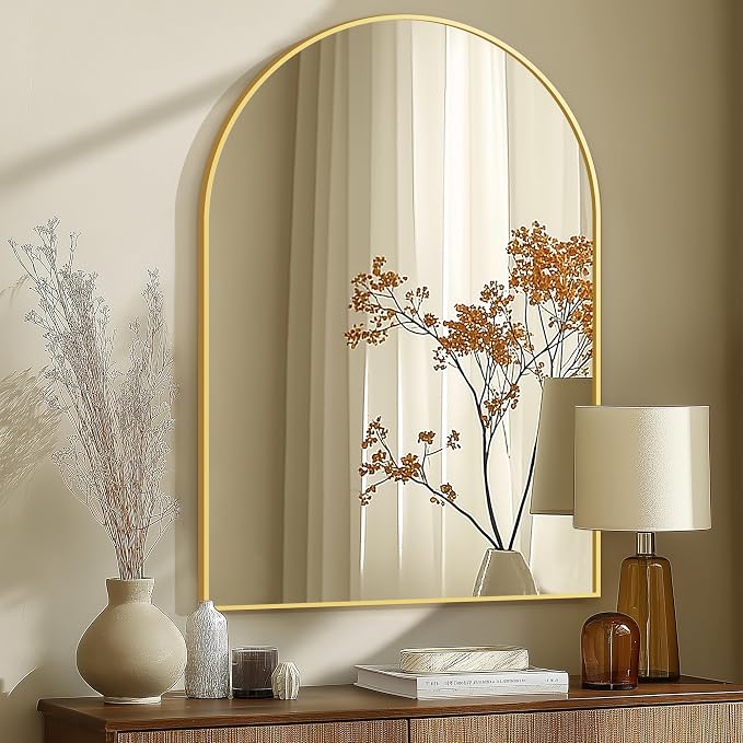 Arched Bathroom Mirror for Wall, 40" x 28" Metal Frame Vanity Mirror, Gold by TRAHOME