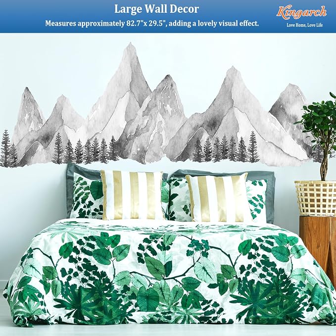 Large Mountain Wall Decals, Gray Pine Tree Peel and Stick Vinyl Wall Stickers & Murals, Removable Home Room Wall Decor for Bedroom Living Room Bedroom Classroom Office Nursery - Image 7