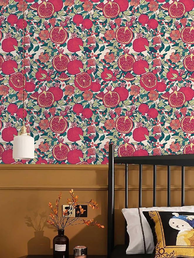 Floral Wallpaper Vintage Red Peel and Stick Wallpaper Self Adhesive Removable Wallpaper for Bedroom Cabinet Decorative Contact Paper, 17.3" x 393.7" - Image 8